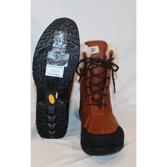 NIB UGG MEN'S BUTTE LOGO LEATHER SHEARLING‎ LINED WINTER SNOW BOOTS WRCH - Picture 6 of 7